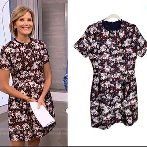 Erdem Burgundy, Navy Blue, Black Embroidered Floral Sheath Dress